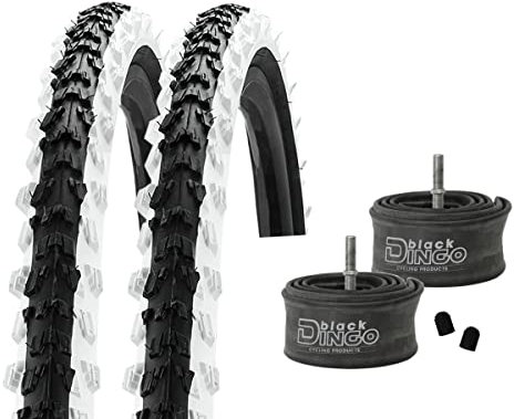 2 x Reifen MTB 20/24/26 Zoll Fahrradreifen Fahrradmantel 50-406/507/559 (20/24/26x1.95) inkl. Black Dingo Schläuche AV (20 Zoll (50-406), schwarz/weiß)