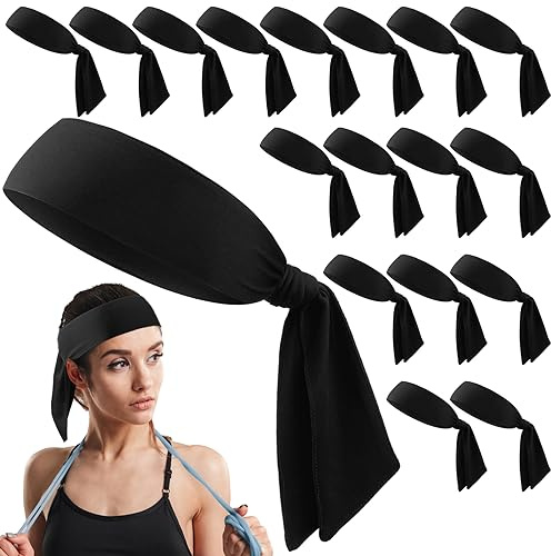 Hiboom 18 Pack Tie Headband Bulk Sports Tennis Headband for Men Women Ninja Karate Head Tie Athletic Sweatbands Elastic Hair Bands for Basketball, Football, Soccer, Running, Yoga(Black)