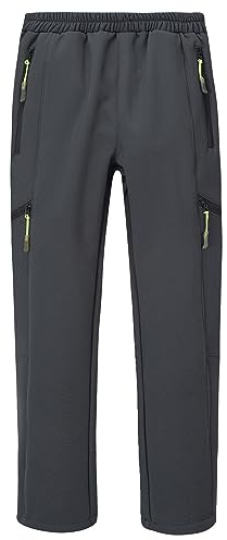 CAMLAKEE Kids Waterproof Hiking Pants Boys Girls Warm Winter Fleece Lined Outdoor Snow Ski Pants Grey 12-13 Years/Size 160