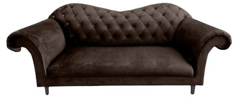 Ares Meble Vera Sofa - Sofa 3 Sitzer 200x90 cm - Chesterfield Sofas - Eleganz Couch 3 Sitzer - Samt Sofa Glamour - Luxury Relaxsofa - Beine Schwarz - Braun