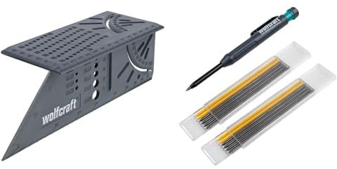 Bundle of wolfcraft Squadra 3D I 5208000 I Per la lavorazione di pezzi tridimensionali + wolfcraft Set marcatore per fori profondi I 8661000 I Per tracciare in punti difficili da raggiungere