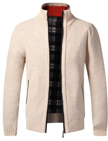 Cardigans Homme Automne Hiver Veste Ouvrez-Front Zippé Slim Fit Couleurs Unie Gilet Léger Chandail Traditionnelle Tricoté Confortable Casual Chaud pour Homme avec Poche et Col DroitBeige L