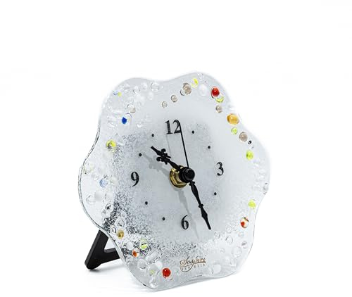 Sospiri Venezia Orologio da Tavolo Vetro Murano Meccanismo Silenzioso Decorato a Mano Soprammobile Casa -Idea Regalo Cerimonia Bomboniera con Scatola Elegante (14x14 cm Fiore)