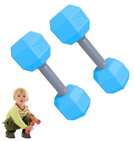 HADAVAKA 2pcs Manubrio Giocattolo, Pesi A Mano Leggeri E Portatili, Giocattoli Pesi per Bambini, Pesi A Mano per Bambini, per Il Gioco Attivo E La Promozione di Uno Stile di Vita Attivo (Blue)