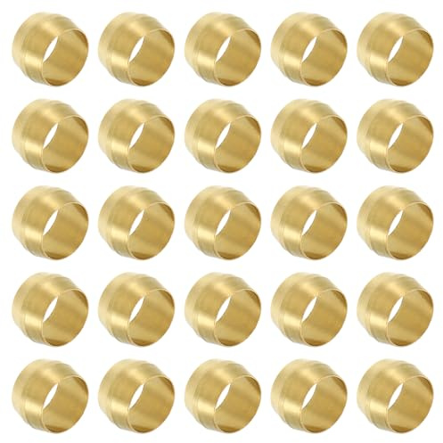 PATIKIL Manguitos de Compresión de Latón para Tubo de 5/16 OD Paquete de 50 Manguitos de Latón para Accesorios de Manguito de Latón para Tubo de Compresión de Latón