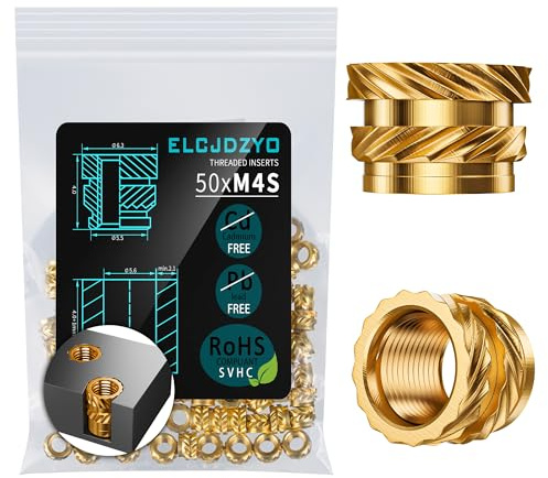 ELCJDZYO 50 Piezas Insertos de Tuercas, M4Sx4 Insertos Roscados Hembra Tuercas Moleteadas de Latón Tuercas Moleteadas de Rosca Tuercas de Inserción Para Piezas de Plástico y Impresora 3D