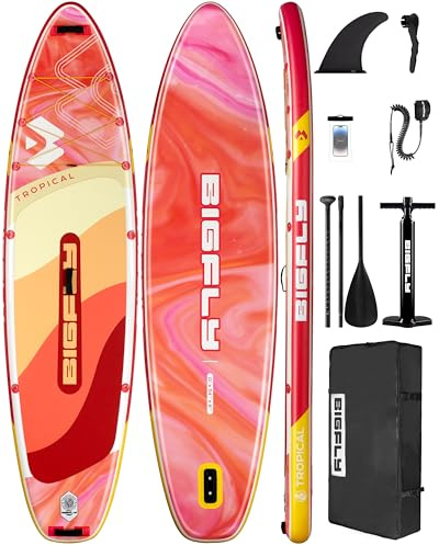 Bigfly Inflatable Stand Up Paddle Board 11’*34”*6”, Blow Up Paddle Board for Adults,with Detachable Fins, Pump, Floating Paddle, Safety Leash,Backpack