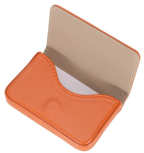sourcing map Business Card Holder, PU Leather Business Card Case Pocket Business Name Card Holder with Magnetic Shut for Men and Women, Orange