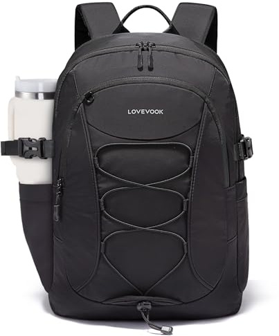 LOVEVOOK Mens Backpack with Giant Tumbler Holder Pocket,15.6 Inch Everyday Laptop Backpack Commuter Travel Work Computer Bag for Women,Waterproof Hiking College Teacher Back Pack Casual Daypack,Black