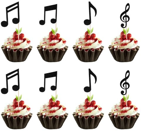 Ouligay Tårtdekorationer, 36 stycken, svarta tårtor, tårtdekoration, tårtdekoration, tårta, tårtdekoration för bröllop, födelsedag, babyshower, musiktema