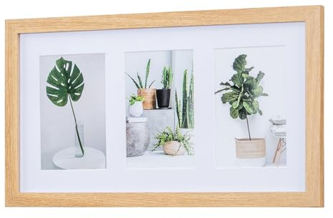 levandeo Cadre photo collage pour 3 photos, 10 x 15 cm, aspect chêne naturel, en bois MDF, passe-partout, vitre en verre, galerie photo