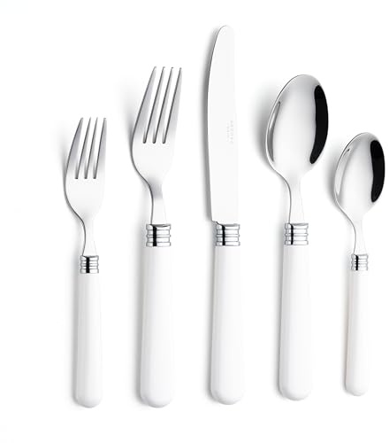 ANNOVA Juego de cubiertos, juego de cubiertos de acero inoxidable, incluye cuchillos, tenedores, cucharas, tenedores para ensalada y cucharas para postre (Blanco, 20 piezas)