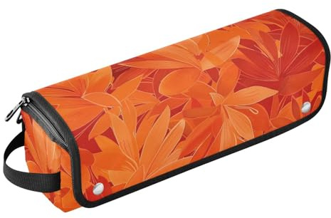 Sac de voyage pour outils de cheveux pour femme avec tapis de fer à friser plat imperméable pour fers plats, lisseurs, fers à friser – Feuilles orange rougeâtre