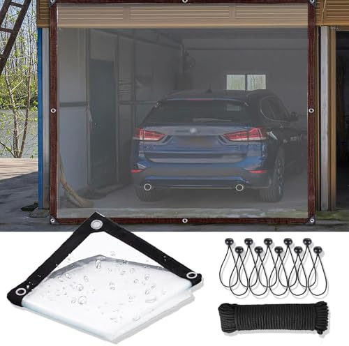 Bâche transparente pour porte de garage 7 x 11 pi, bâche de protection contre la pluie et la neige, 213 x 335 cm, imperméable avec œillets, pour terrasse, tonnelle, enclos et poulailler en vinyle
