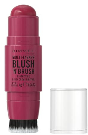 Rimmel Multi-Tasker Blush'N'Brush Stick, couleur modulable, résistant à l'eau, pinceau intégré, s'applique facilement, 8g, 200 Fushia Glam