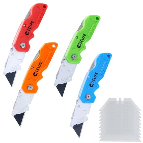 CCLIFE Set di 40 coltelli da taglio pieghevoli, con blocco di sicurezza, universali, per cartone, moquette, carta da parati, pelle, fai da te