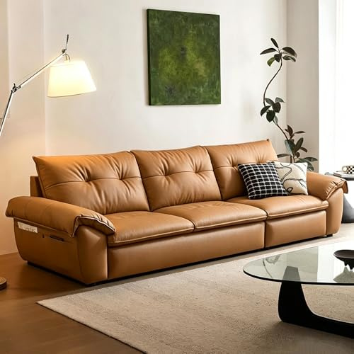 Italiensk retro modern minimalistisk lädersoffa, massiv träram, rymlig och mjuk soffa, modern stor storlek, lämplig för vardagsrum/kontor/lägenhet/hotell.
