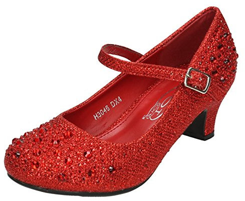 Girls Junior Spot On Sparkly Kitten Heel Party Shoes H3046 - Red Synthetic Glitter - UK Size 12 - EU Size 30 - US Size 13