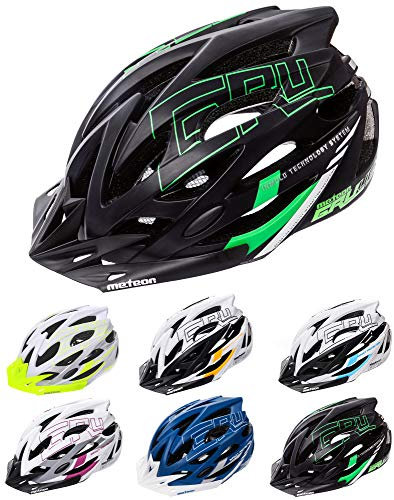 meteor Fahrradhelm Herren Damen Kinder-Helm MTB rollerhelm kinderfahrradhelm Mountainbike rennradhelm Inliner skaterhelm BMX fahradhelm Scooter Jungen Bike Helmet M 55-58 cm Black/Green