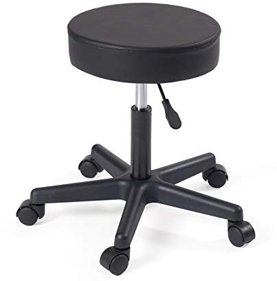 KAYELLES Tabouret de Bureau à roulettes YE Réglable en Hauteur Pivotant 360° avec Assise Rembourrée Noir