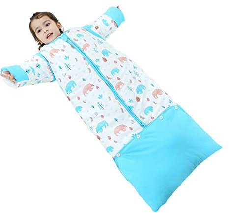 Chilsuessy Baby Winterschlafsack mit abnehmbar Langarm Kinderschlafsack Baby Schlafsack Winter 3.5 Tog Warm gefüttert,Einstellbare Länge, Blau, XL/Laenge 120cm