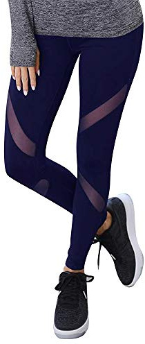 GoVIA Mujer Ropa Deportiva Leggings Mesh Fitness Mujeres Yoga Pantalones Malla Costura Deporte Gym Medias 4107 Azul Oscuro S/M