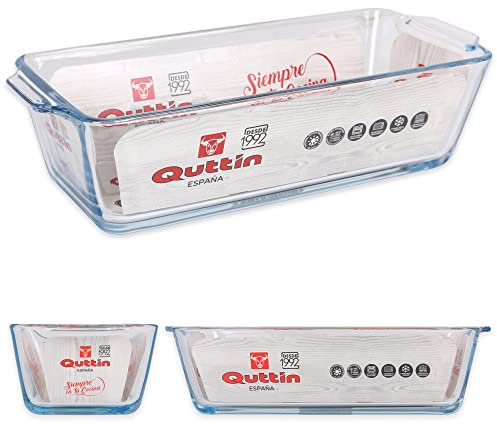 Quttin - Fuente de Vidrio para Cocina, Borosilicato Cristal, Rectangular, Microondas Horno Congelador y Lavavajillas, 23.1 x 10 x 6.1 cm - 825 cc