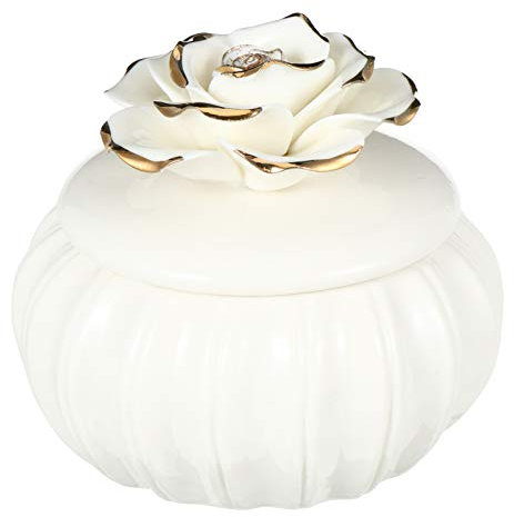 BESTonZON Coffret Boîte à bijoux vintage en céramique avec couvercle en céramique - Motif rose - Boîte à bonbons - Boîte de rangement décorative - Blanc