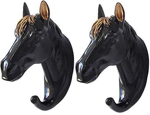 Kreativer Pferdekopf Klebriger Haken, Keine Notwendigkeit, Klebehaken Zum Aufhängen Zu Stanzen, Klebrige Kleiderbügel Für Die Decke, Kann 5 Kg Tragen ( Color : Black Gold*2 , Size : 3.8*8*12cm )