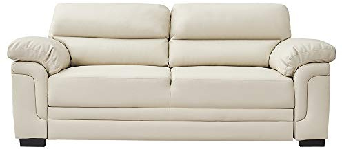 Panana Modern Compact Sofa Faux Leather Sofa Chaise Group Settee Couch with Wood Frame for Living Room (Beige, 3 Seater)