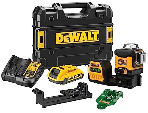 DEWALT DCE089D1G18-QW - Nivel Láser multilíneas verde 3 x 360°, Incluye cargador y batería 18V 2Ah