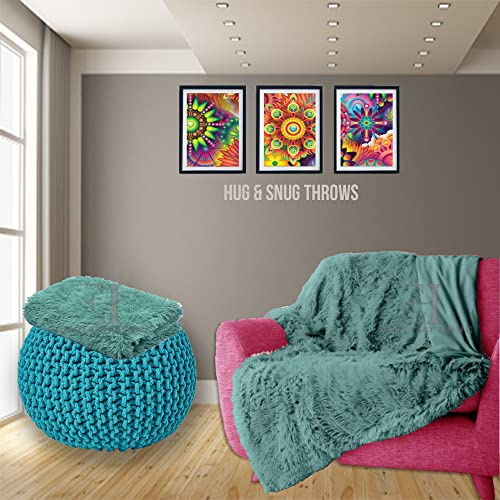 Luxury Hug and Snug Cuddles Fluffy Faux Fur Sherpa Teddy Fleece Reversible Throw Sofa Bed Super Soft Warm and Cosy Blanket Throw Teal 150cm x 200cm Approximate