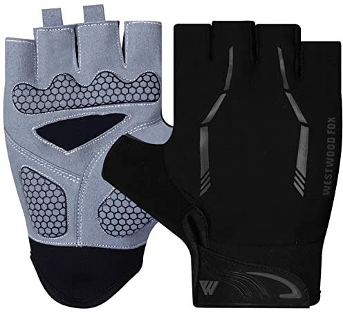 WESTWOOD FOX Cycling Gloves Half Finger Unisex Padded Grips Palm Bicycle Summer Riding MTB Bike Gloves, Non-Slip,Mountain Bike Ride Men’s Sports Hiking Mitts, Climbing Camping Gym (Small, Black)