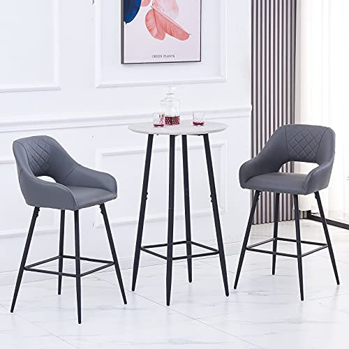 JaHECOME Barhocker gepolsterter Bistrohocker mit PU-Leder Bezug Rückenlehne, Armlehne, schwarzen Metallbeine und Fußstütze für Bar, Küche, Tresen und Bistro (PU Kunstleder, grau)