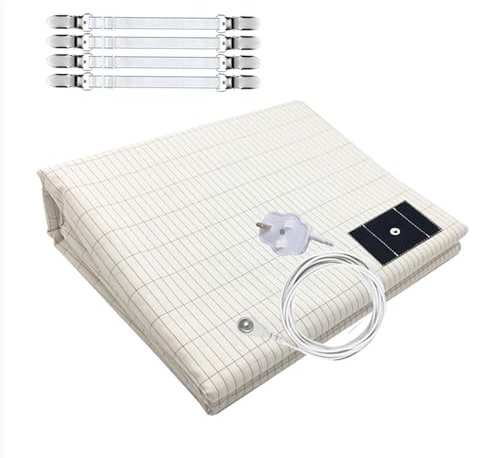 RIQINXIN Grounding Sheet Grounding Mat Earthing UK Conductive Bed Sheet with 10% Silver Fiber 90% Organic Cotton 68x132cm Sleep Therapy 15ft Cord Included Beige