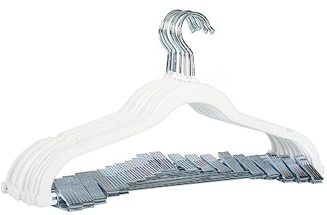 SVITA 10er Set Kleiderbügel Hosenbügel mit Clips und Samt-Bezug Weiß