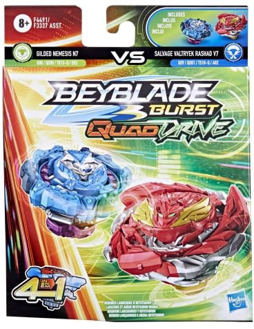 Beyblade Burst QuadDrive Förgylld Nemesis N7 & Salvage Valtryek Rashad V7 snurrande topp tvåpack