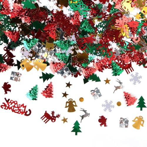 Weihnachten Deko Set, 500 Stück Weihnachtsbaum Streudeko, Weihnachtskonfetti Pailletten für Weihnachtsfeier, Tischdeko Schneeflocke Santa Rentier