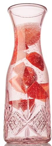 Godinger Carafe Pitcher, Water Pitcher, Wine Carafe, Glass Water Pitcher - Pink, 32oz, Dublin Collection