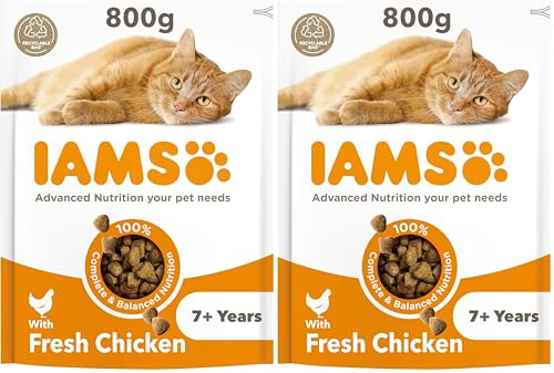 IAMS Complete Dry Cat Food for Senior 7+ Cats with Chicken 800 g (Pack of 2)