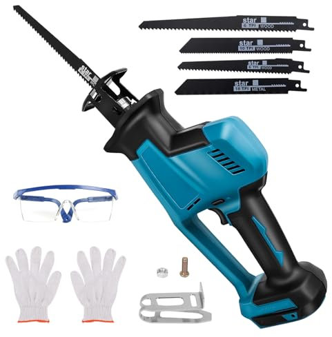 Sierra sable con batería compatible con batería de litio Makita de 18 V, 0-3100 spm, longitud de carrera de 22 mm, sin escobillas, sierra de recipros eléctrica con 4 hojas de sierra, para cortar