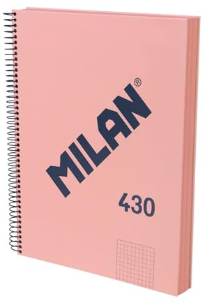 MILAN® Cuaderno A4 con tapa dura, papel cuadriculado (5 x 5 mm), 120 hojas de 95 gr/m², colección goma MILAN 430, rosa