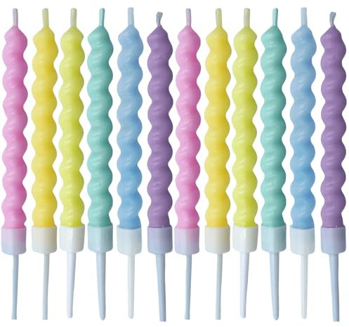 Festa Centro 12 Pezzi Candeline Multicolore a Spirale per Torta di Compleanno con Supporto - Doccia del Bambino