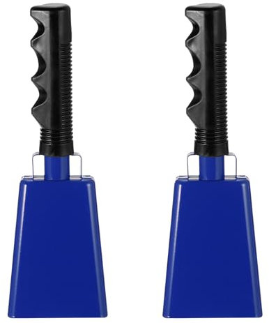 PATIKIL 9inch Cow Bells for Football Games, 2pcs Cowbells for Sporting Events Bulk Loud Noise Makers Metal Cow Bell with Handle for Cheering Competition Marathon Wedding DIY Paint, Blue