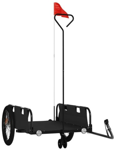 vidaXL Fahrradanhänger, Transportanhänger mit Deichsel Sicherheitsflagge, Lastenanhänger für Fahrrad, Anhänger Handwagen, Schwarz 45kg Oxford-Gewebe Eisen