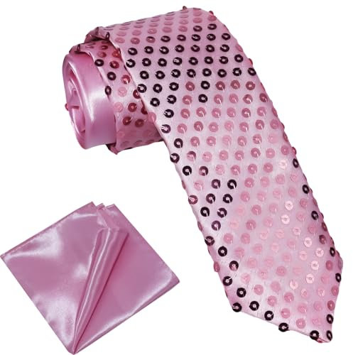 ROSAUI Cravatte glitterate per uomo e donna, abbigliamento con glitter per camicia, accessori in raso, cravatta e fazzoletto da taschino, set di matrimoni, festival, discoteche, feste, Colore: rosa.,