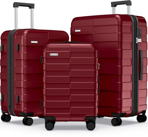 Vipbox Suitcase Set 3-Piece Hardside PC Suitcase with Wheels, Wine Red | Lightweight Polycarbonate, Ultra-Lasting Expandable Trolley, Hand Luggage, Travel Suitcase with Wheels and TSA Lock