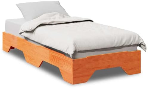 KTHLBRH Estructura de cama familiar, cama doble para dormitorio, muebles de madera maciza, sin colchón, apilable, color marrón cera, 80 x 200 cm