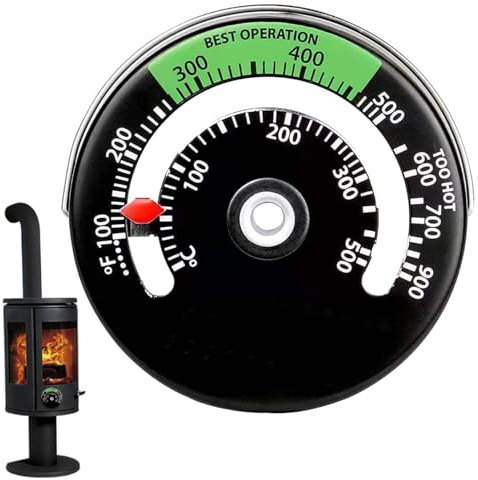 Thermomètre de cheminée, thermomètre en bois de bois, feu cheminée magnétique transparent et précis pour gaz, poêles à granulés et cheminées