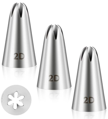 BOHUIZ 3 PCS 2D Cake Piping Nozzle Tips, Stainless Steel Large Piping Tips Cake Decorating Tools for Buttercream Icing Cupcake DIY Birthday Baking Supplies